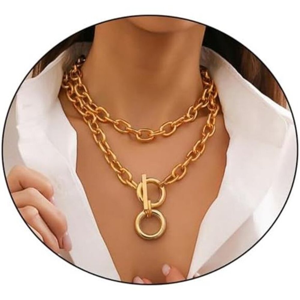 Layered Thick Gold Chain Necklace | Statement Jewelry